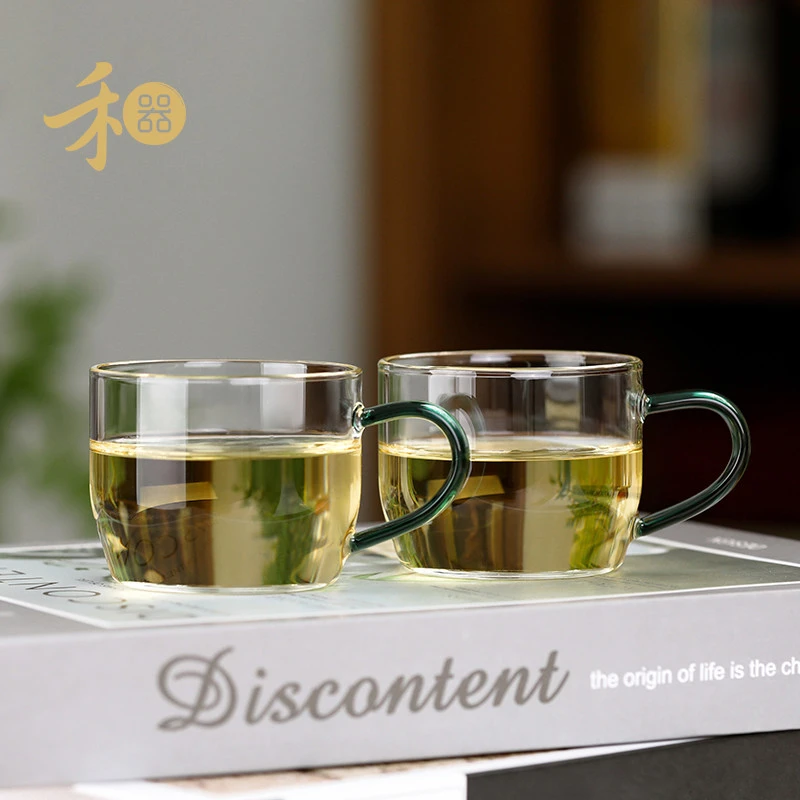禾器晶彩.清尚杯带把品茗杯耐高温高硼硅耐热玻璃茶杯客杯家用