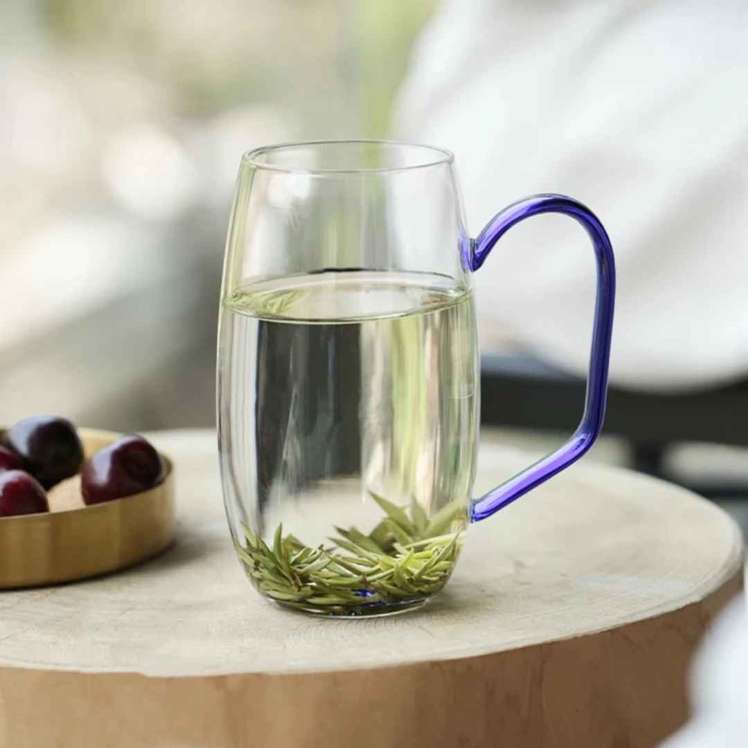 禾器墨羽杯高硼硅耐高温幽蓝青绿成人家用纯色玻璃办公绿茶杯