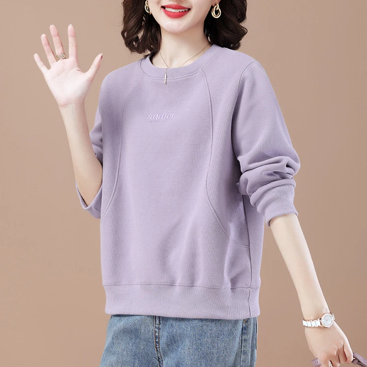 圆领卫衣女春秋新款韩版宽松大码女式长袖套头上衣显瘦时尚打底衫