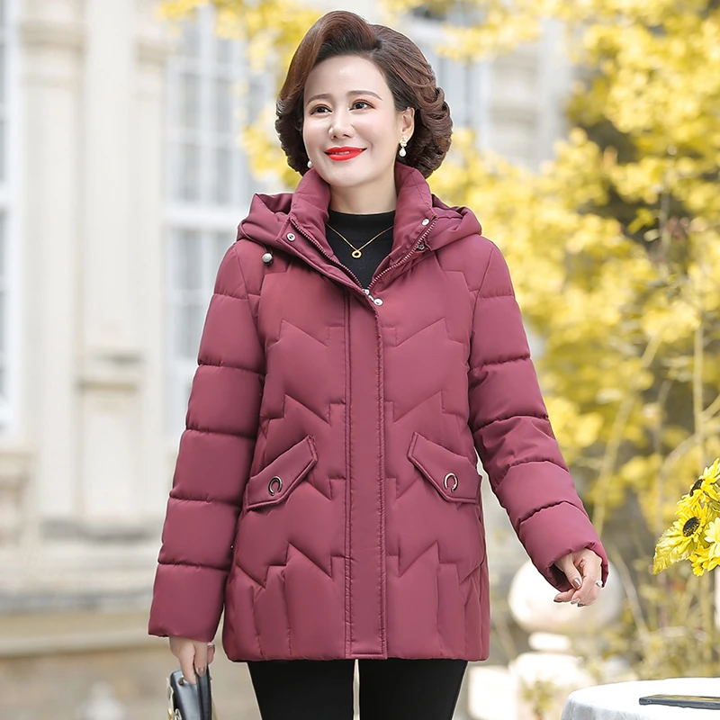冬季妈妈装棉服中老年加绒夹棉加厚女士棉袄连帽休闲时尚减龄外套