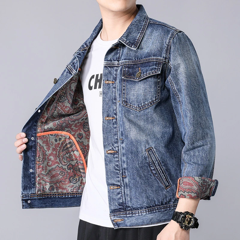 韩版牛仔外套男2025春秋季百搭宽松休闲牛仔潮流工装印花夹克大码