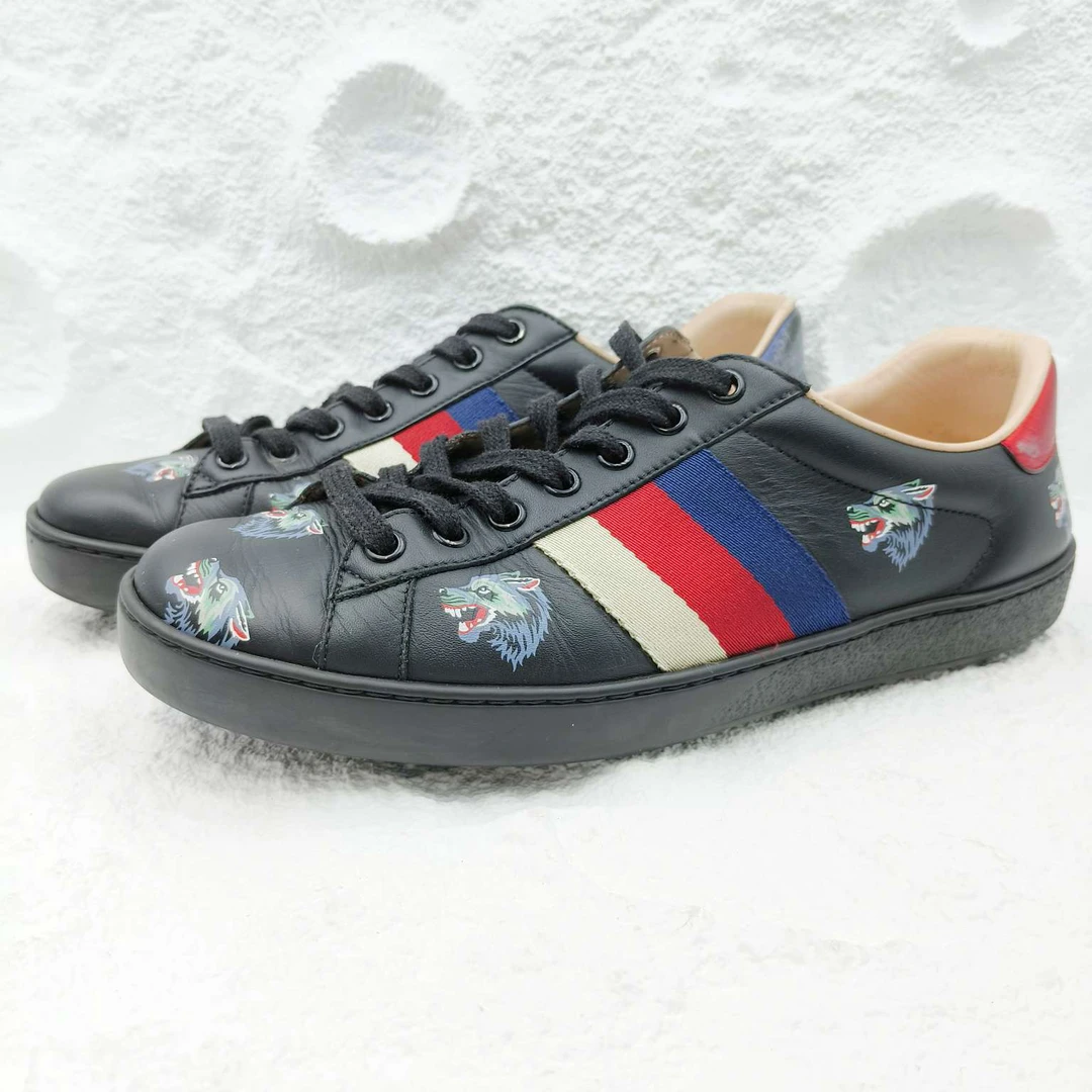 古驰/Gucci/6.5码/40.5码/古驰黑色狼头板鞋/非全新