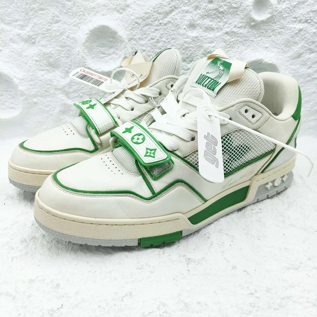 99新 LouisVuitton/路易威登 8.5码/42.5码/白绿魔术贴trainer