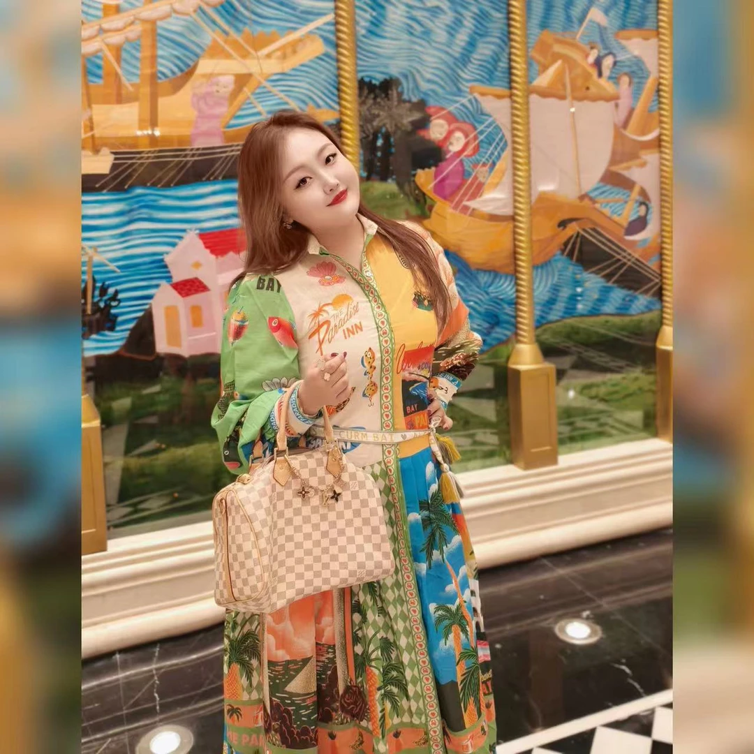【热情古巴】钻石家大码轻奢高级印花气质胖mm度假连衣裙 DOP24127