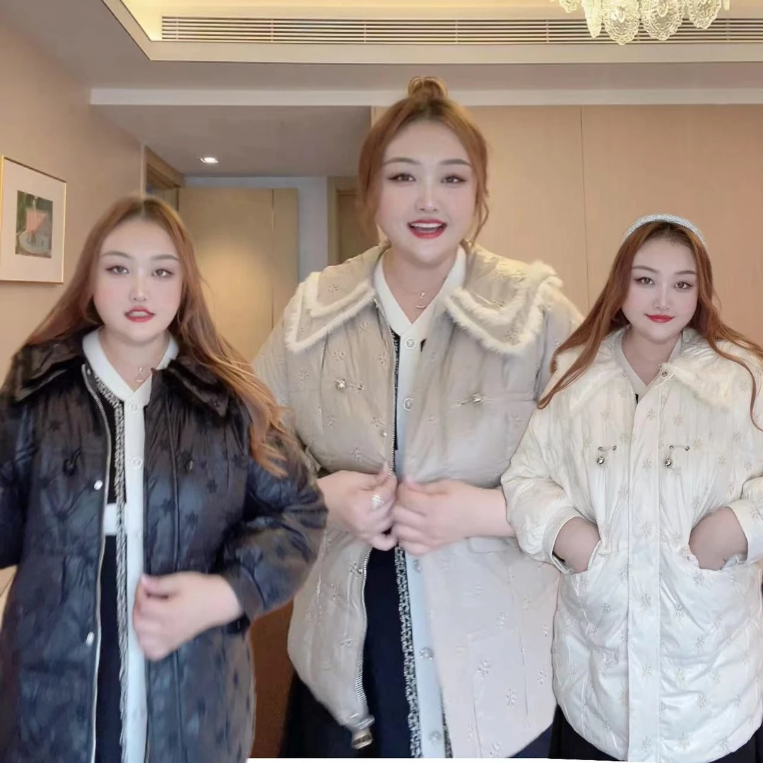 Y【刺绣翻领珠光面料】钻石家大码时尚保暖减龄绒外套 DYR2212