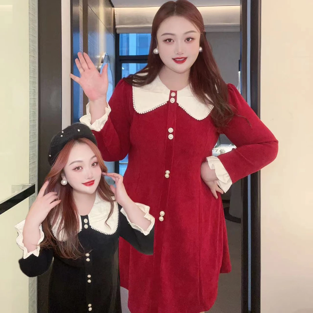 【可可的小礼服】钻石家大码轻奢黑色红色蝴蝶结连衣裙 DOP23118