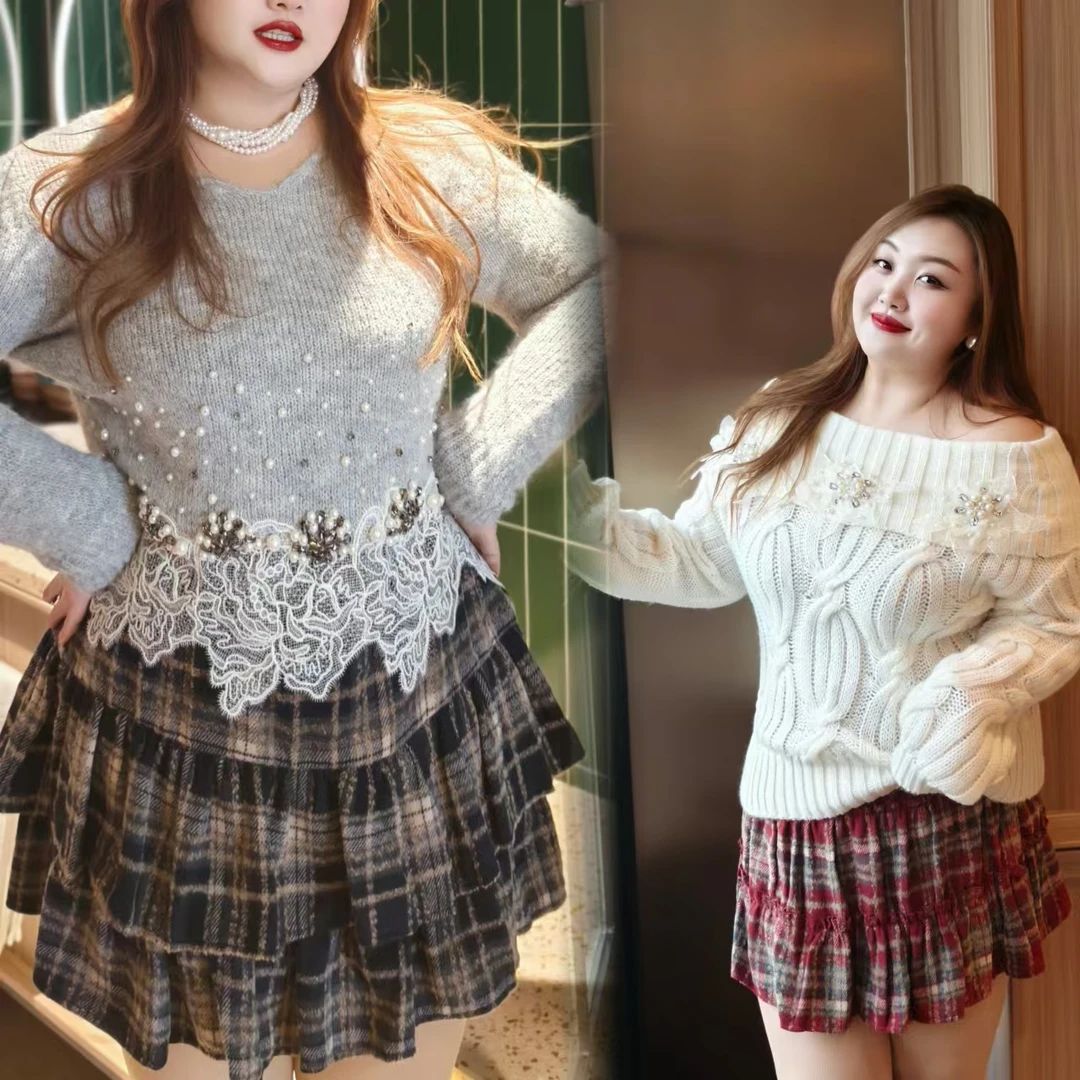 【圣诞铃声】钻石家大码轻奢甜美格纹半身裙 DBQ2430