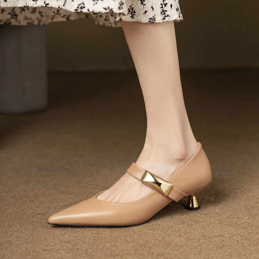 【跟高4cm】新款百搭舒适细跟高跟鞋女中跟尖头单鞋女浅口女鞋子