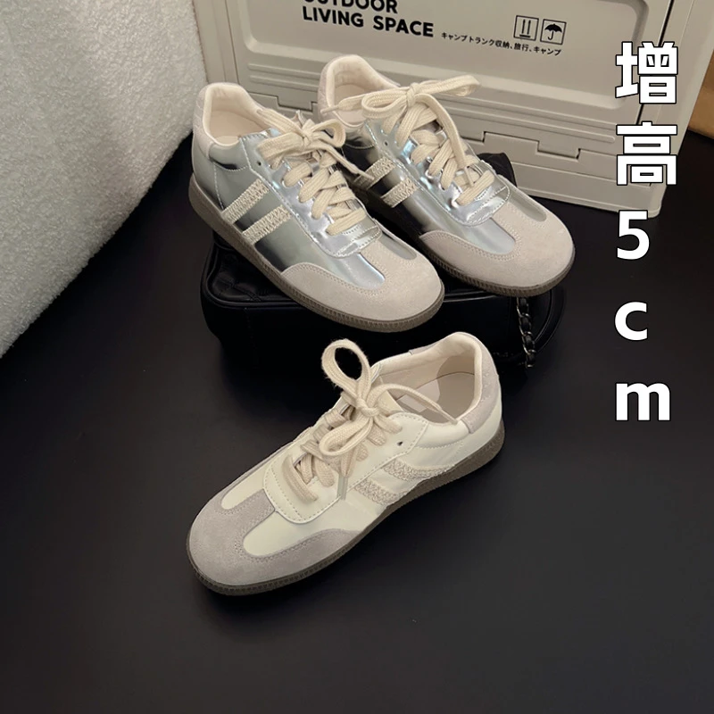 博主标配复古内增高蕾丝边运动德训休闲鞋女秋新款小个子阿甘鞋女