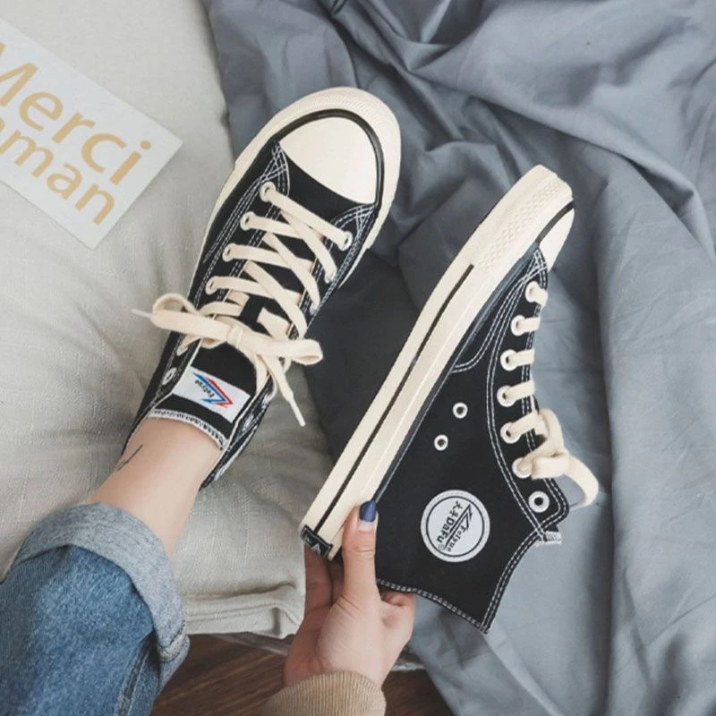 男鞋鞋子经典款黑色高帮帆布鞋复古运动休闲百搭时尚