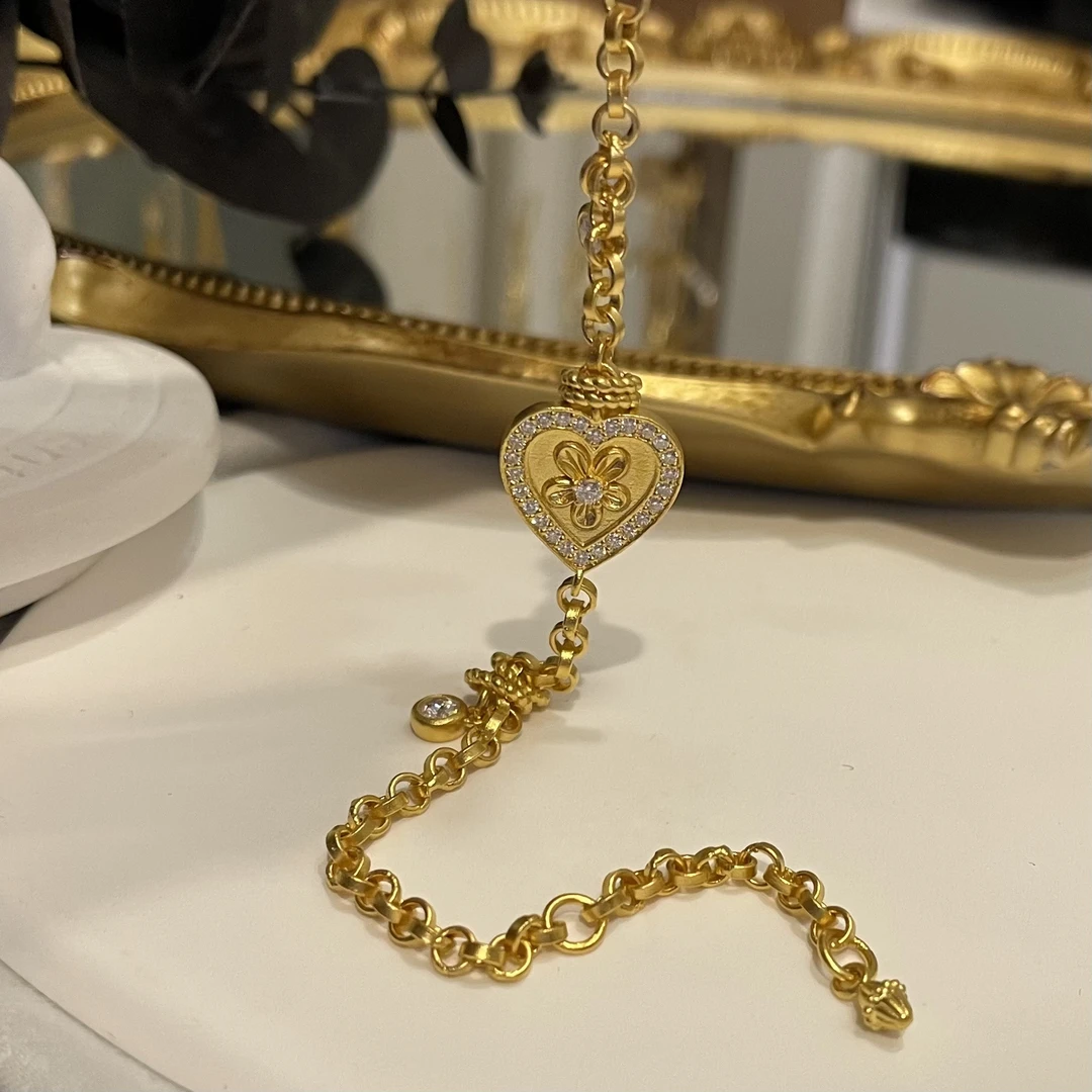 足金999 黄金5G工艺 潮流桃心莫桑手链