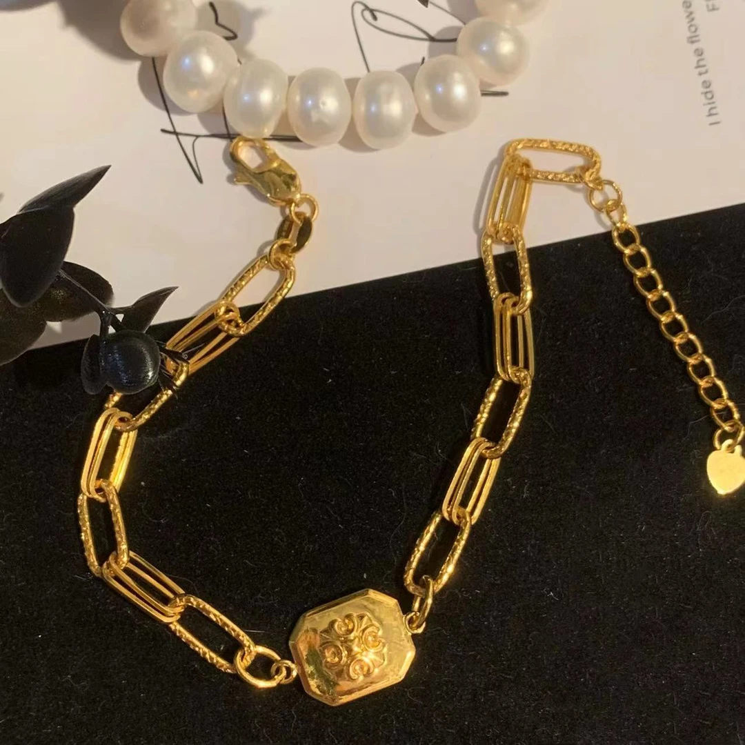 足金999 黄金5G工艺 鸢尾花十字架牌牌手链