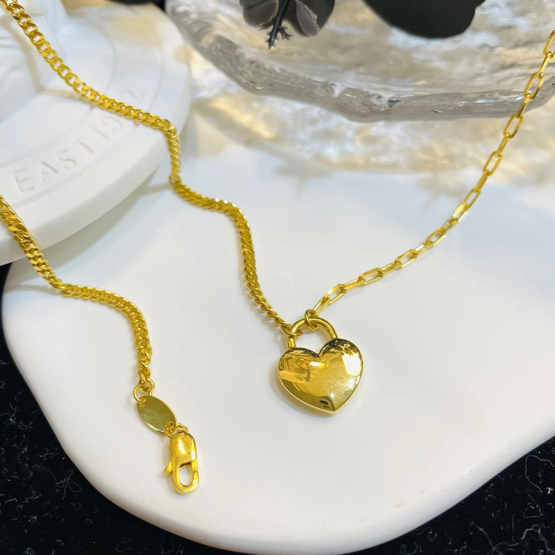 足金999 黄金5G工艺 简约心锁素金项链