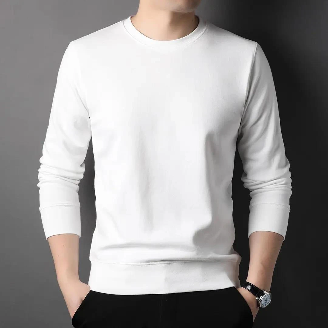 男士白色T恤薄款长袖宽松纯色恤韩版修身圆领基础款内搭衣潮流r