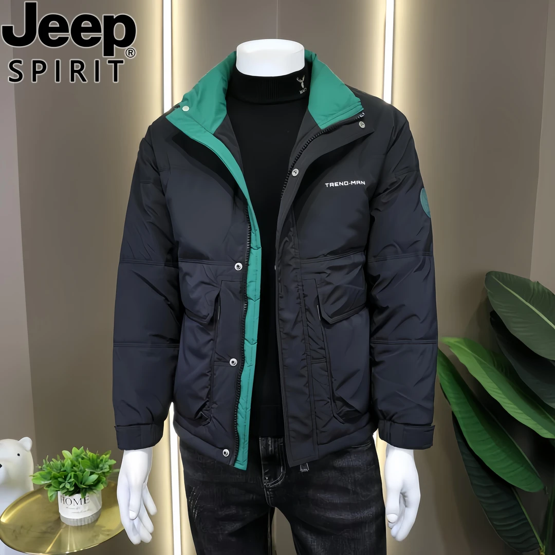 Jeep吉普男士轻薄短款羽绒服冬季新款潮牌立领羽绒保暖时尚外套潮