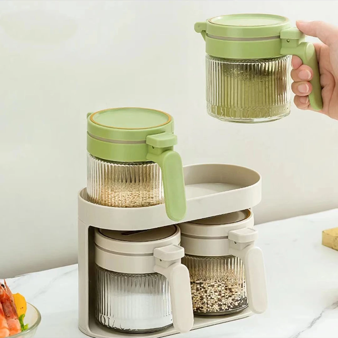 调料罐带把手玻璃盐罐带盖厨房调料盒现代简约家用味精