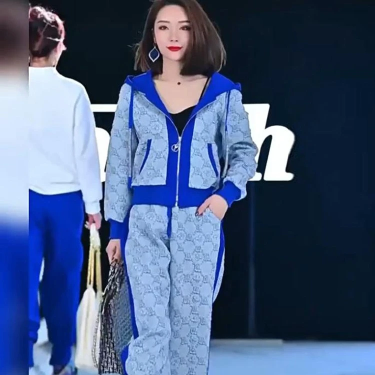 2023时尚网红春秋新款连帽休闲套装女显瘦高级感运动服洋气两件套