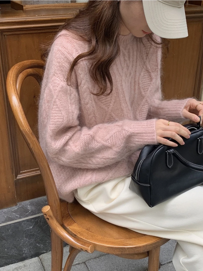 【可可甜茶】秋冬新款减龄甜美风针织衫韩系氛围感圆领软糯套头毛衣