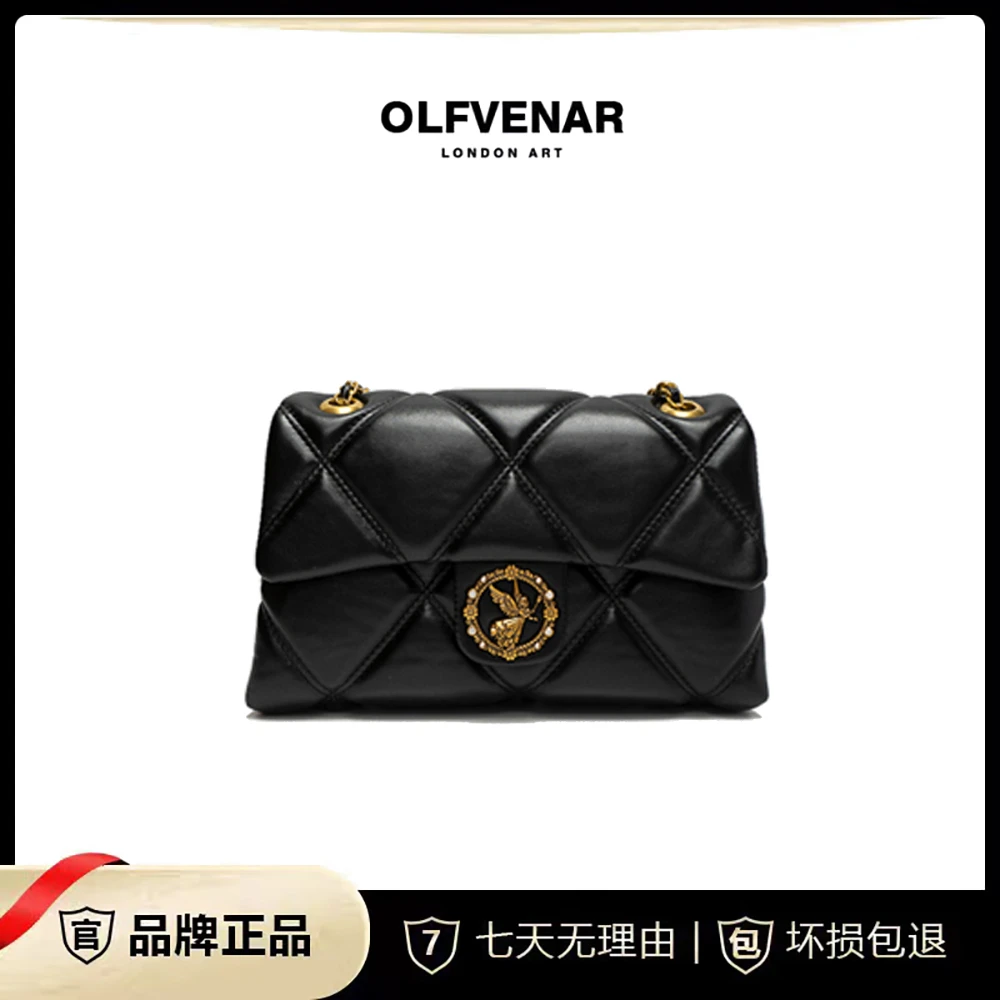 OLFVENAR/欧梵纳 时尚轻奢绣线小香风黑色单肩斜挎包4086-TZ