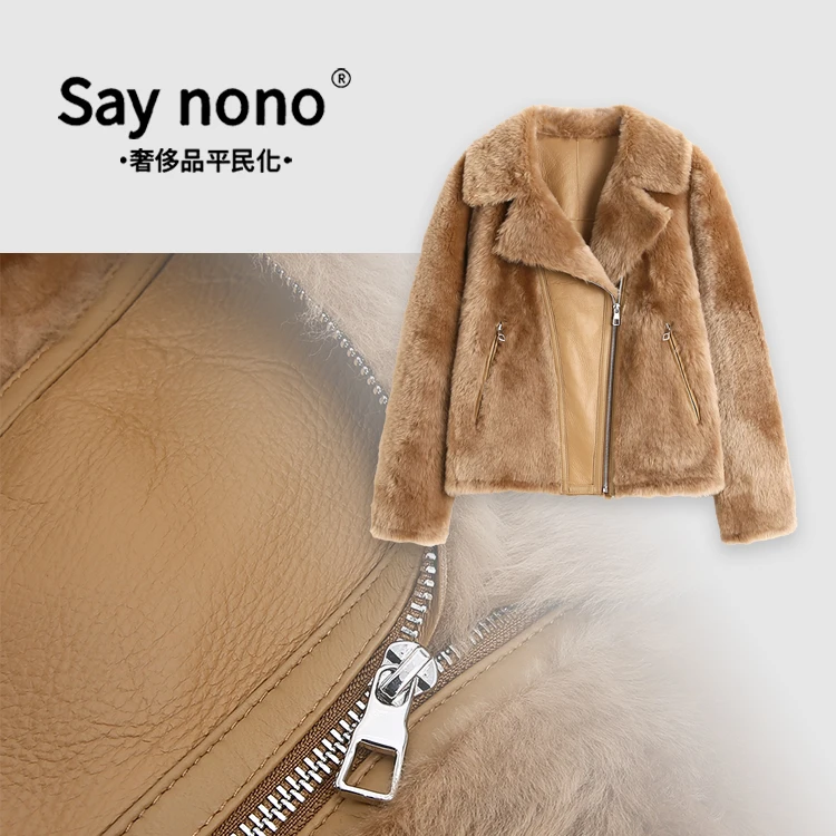 懒猫nono│Saynono 巴卡皮毛一体＿保暖机车夹克皮草女 23301