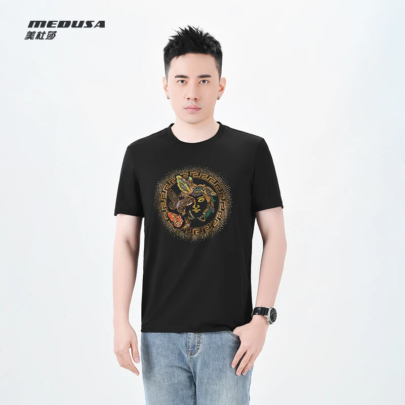 MeduSa/美杜莎男士短袖2025春夏季新款烫钻高端休闲圆领t恤 88187