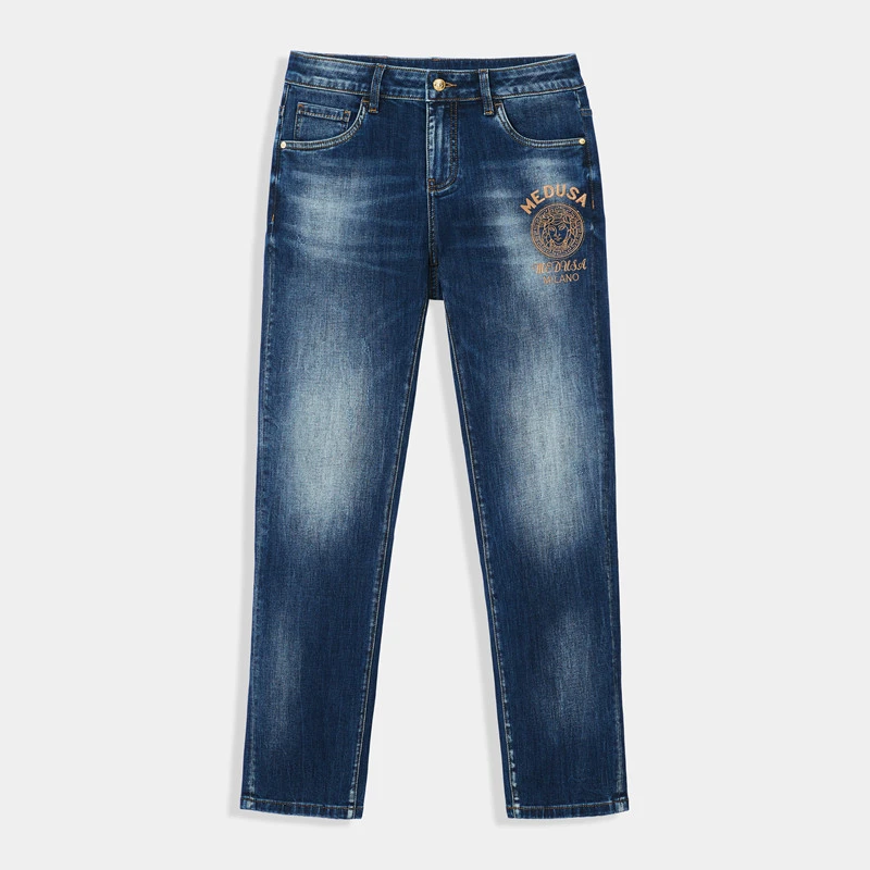 MeduSa/美杜莎男士牛仔裤新款刺绣时尚百搭休闲长裤子四季款24002