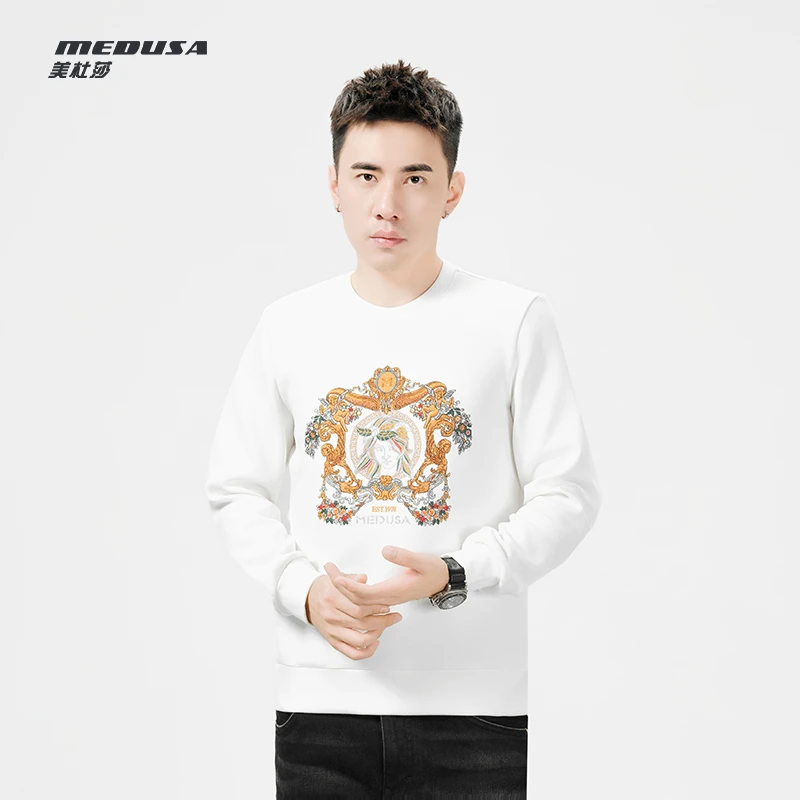 MeduSa/美杜莎男士卫衣秋季休闲刺绣圆领潮流搭配长袖男23826