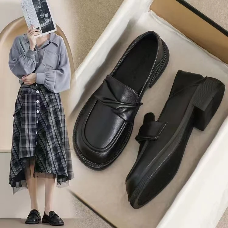 小皮鞋女英伦风2023年春新款一脚蹬单鞋日系JK制服厚底乐福鞋子女