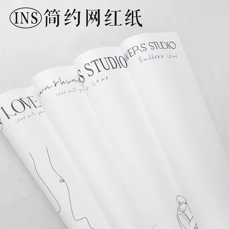 时霏纸质简约网红纸花束包装纸黑白印花包花纸小清新diy花束百搭