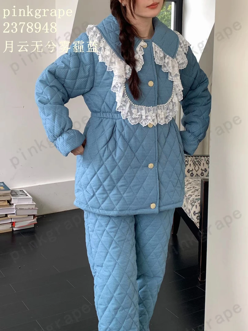 pinkgrape冬季女士保暖三层加厚夹棉高端品牌韩版家居服加绒
