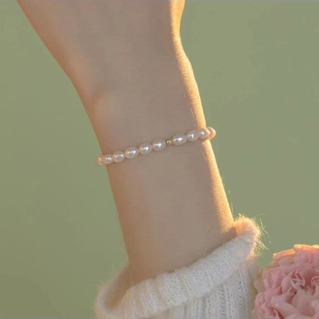 简约小胖米淡水珍珠手串女弹力绳 小众高级轻奢气质百搭