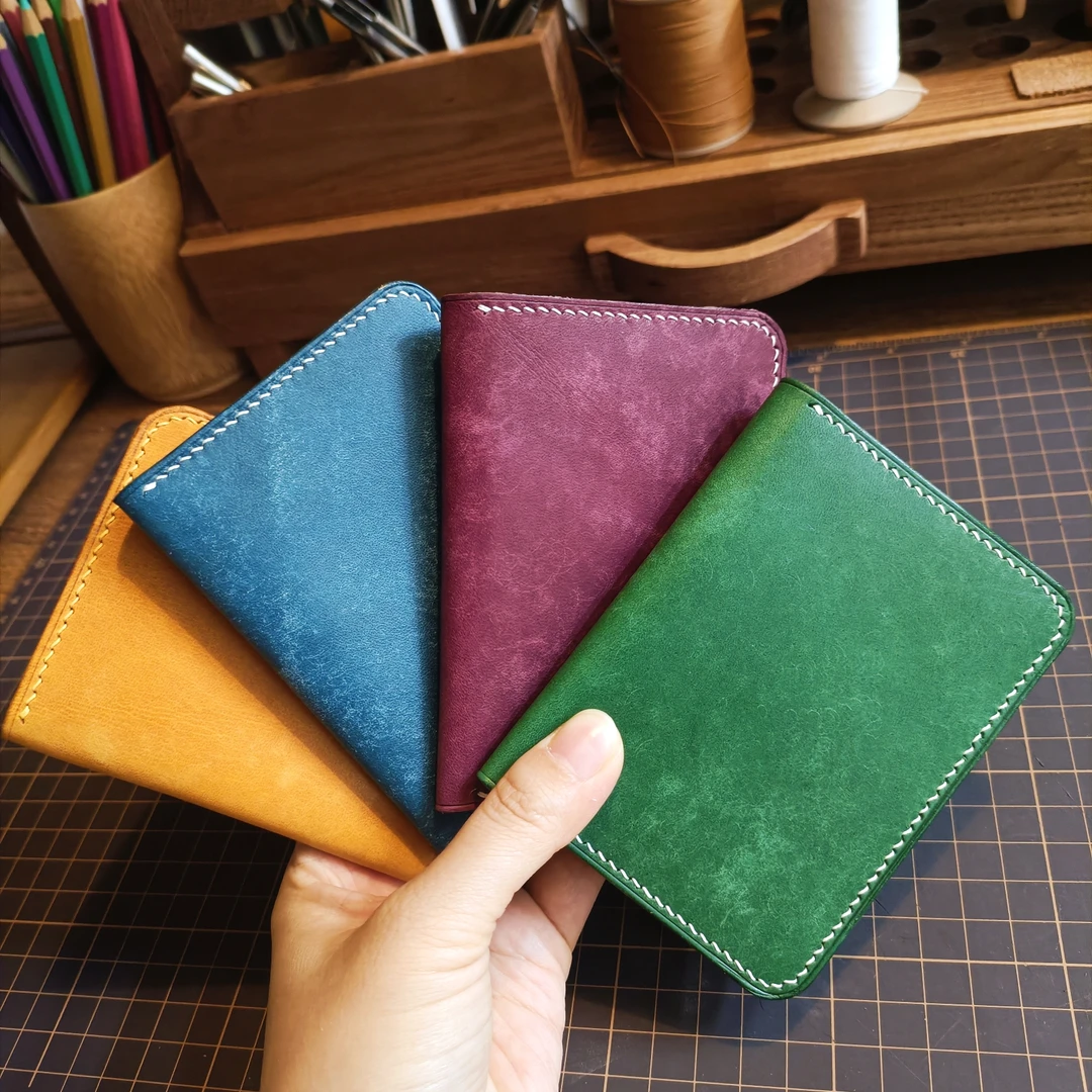 头层植鞣牛皮磨砂质感手缝卡包证件套纯手缝
