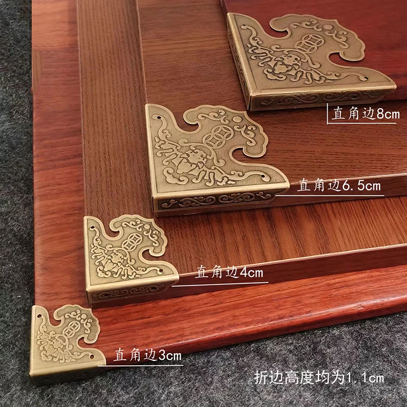 中式仿古铜包角纯铜加厚桌面柜门装饰角花复古刻花三面护角码角花