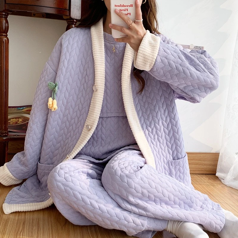 【三件套空气棉9-12月份】春秋冬季月子服孕妇喂奶哺乳衣家居服加厚