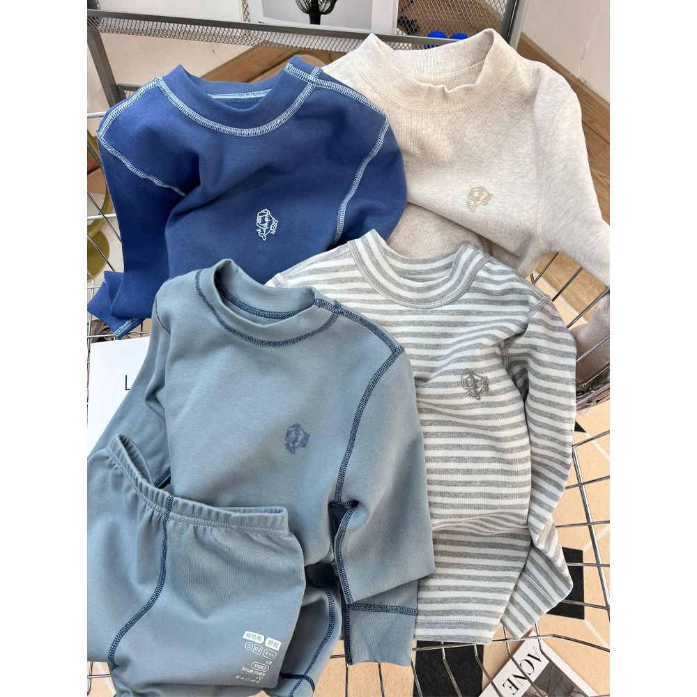 儿童纯棉秋衣秋裤男童保暖内衣套装中大童家居服小孩长袖无痕睡衣