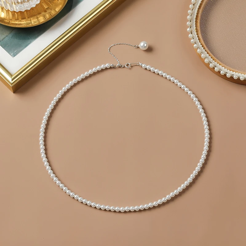 链子925银 经典冷白光正圆极强光3-4mm小米珠s925银延长尾联贝珠