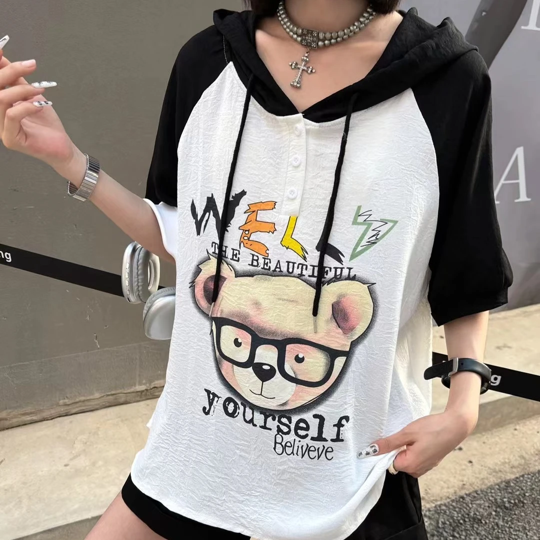 孕妇加肥大码拼色短袖字母小衫夏季款休闲简约百搭防晒上衣1314