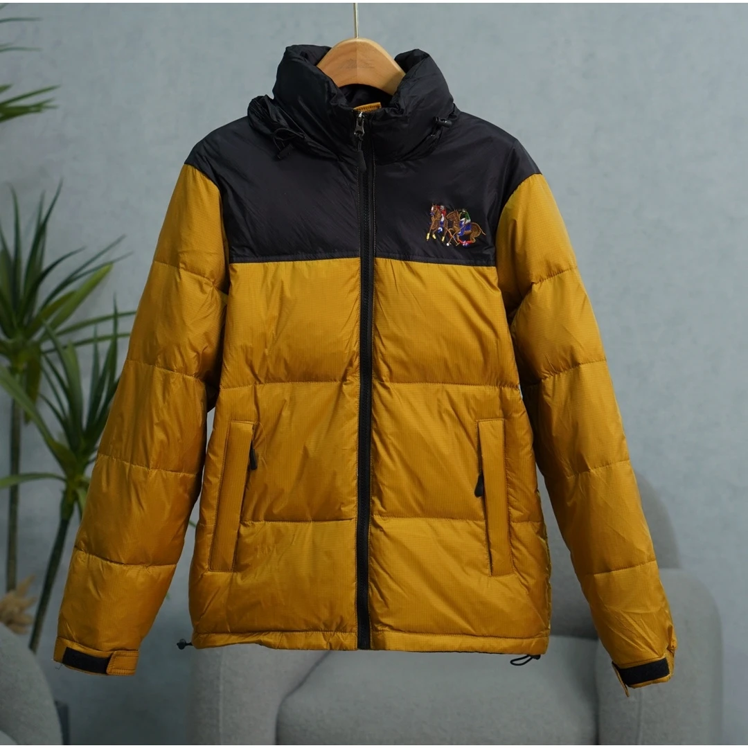 高定羽绒服系列    S349   男装简约时尚拼色羽绒服土黄色