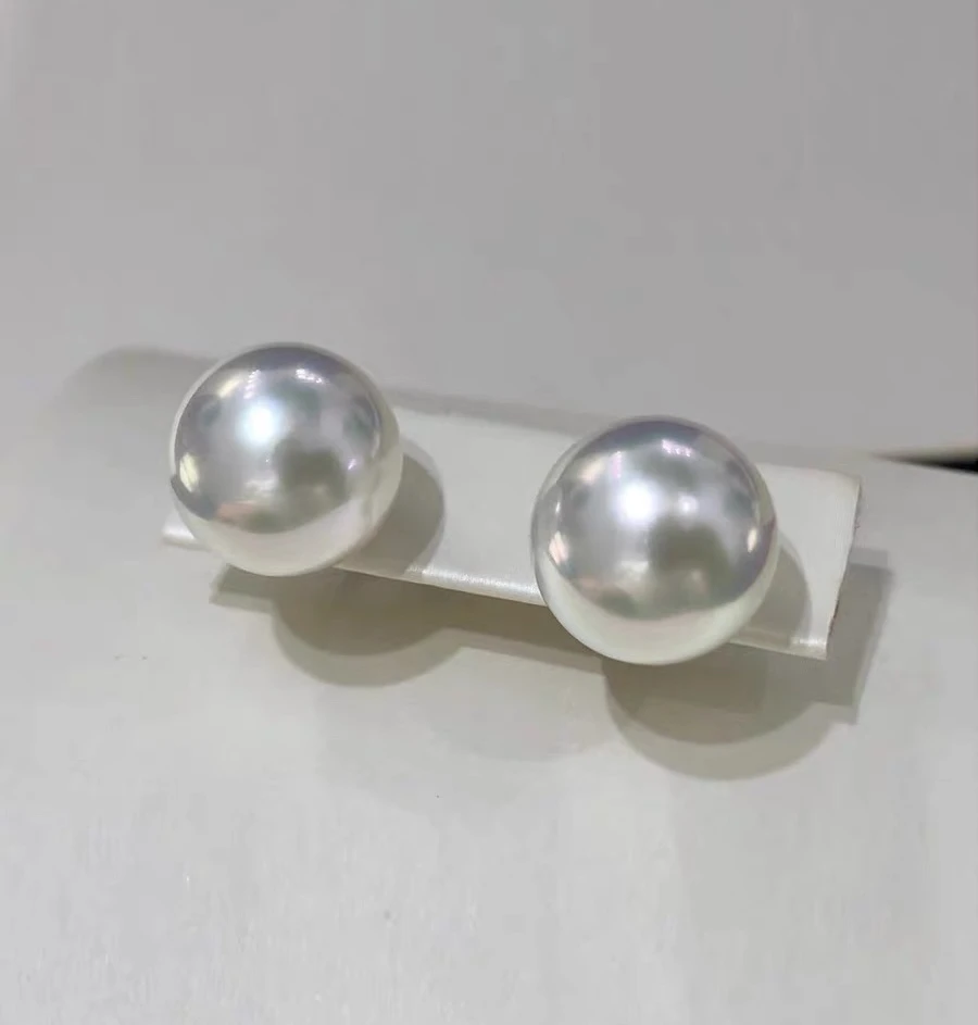 18k金冷光澳白耳钉天然海水南洋强光耳环入门级简单素钉