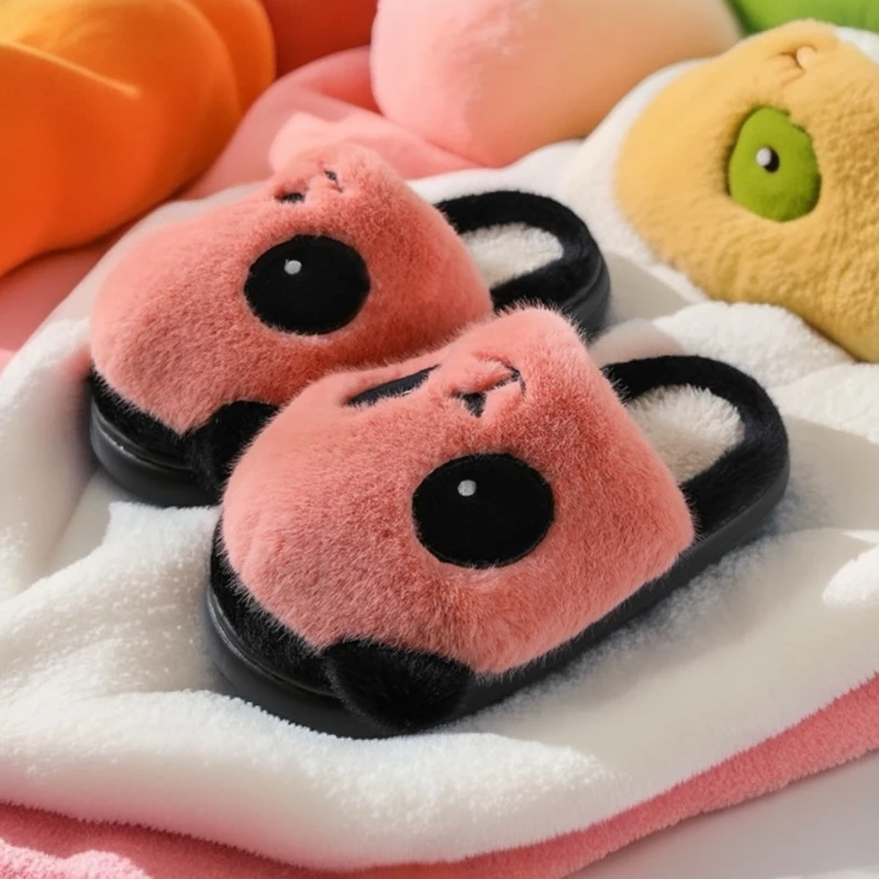 秋冬保暖冬季卡通加绒保暖毛绒拖鞋冬天可爱情侣拖鞋女款冬毛毛拖