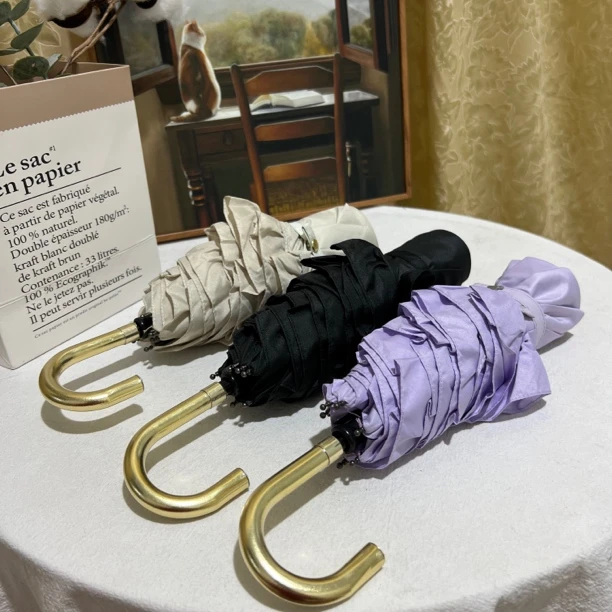 8出日韩款~178g超轻三折纯色花边小香风彩胶防晒晴雨伞精致公主伞