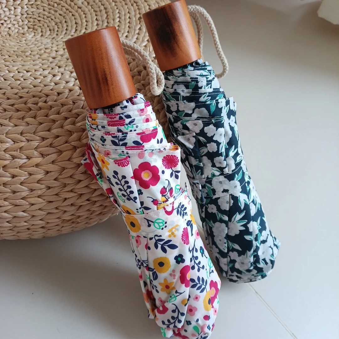 纳米防晒小碎花三折晴雨两用折叠伞防紫外线小清新太阳伞