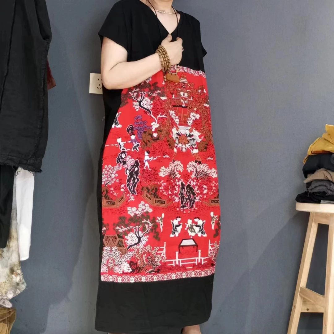 夏季时尚v领棉麻长裙（群长126，胸围140，穿170斤以内）