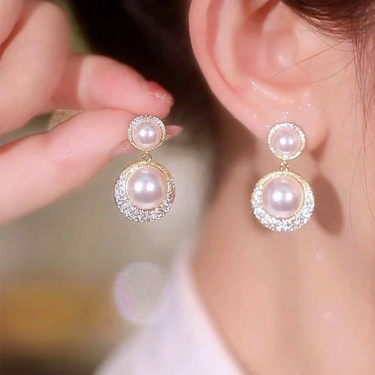 铜合金仿珍珠耳饰 气质法式网红百搭精致小众时尚耳环高级感轻奢