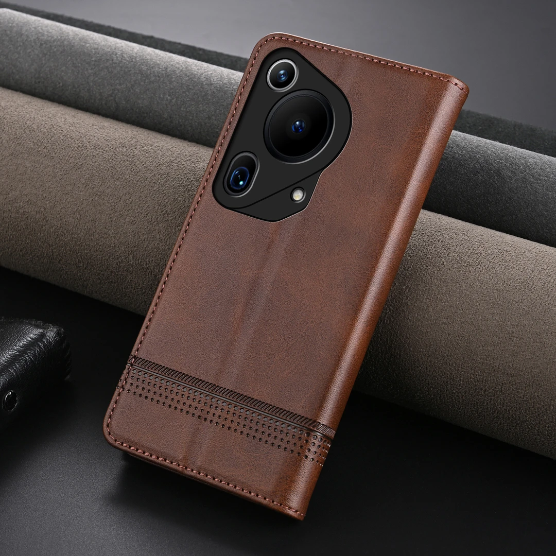 【高档牛纹+磁吸翻盖皮套】适用华为Pura70Ultra手机壳商务全包防摔