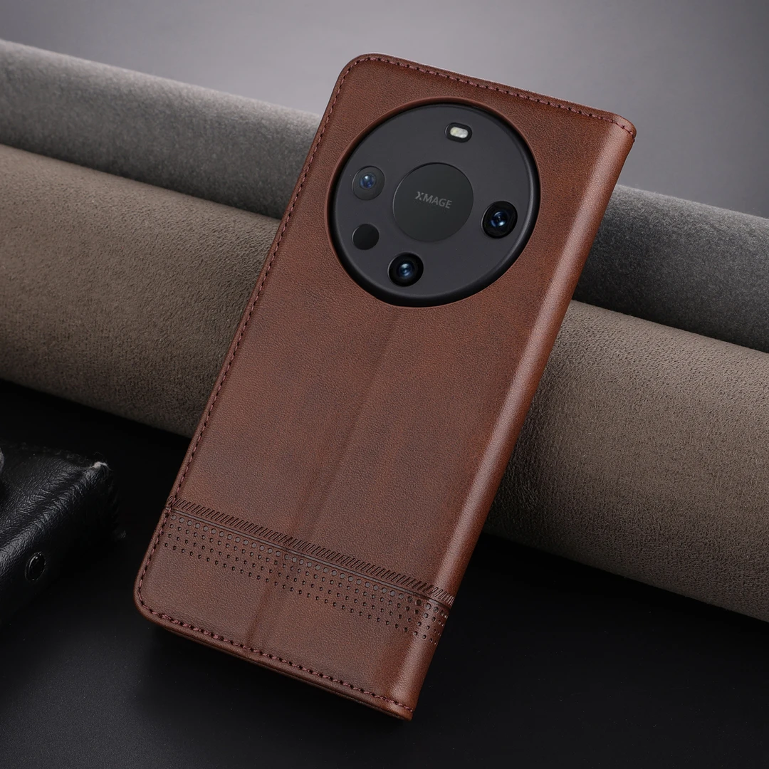 【高档牛纹+磁吸翻盖皮套】适用华为Mate60手机壳商务全包防摔