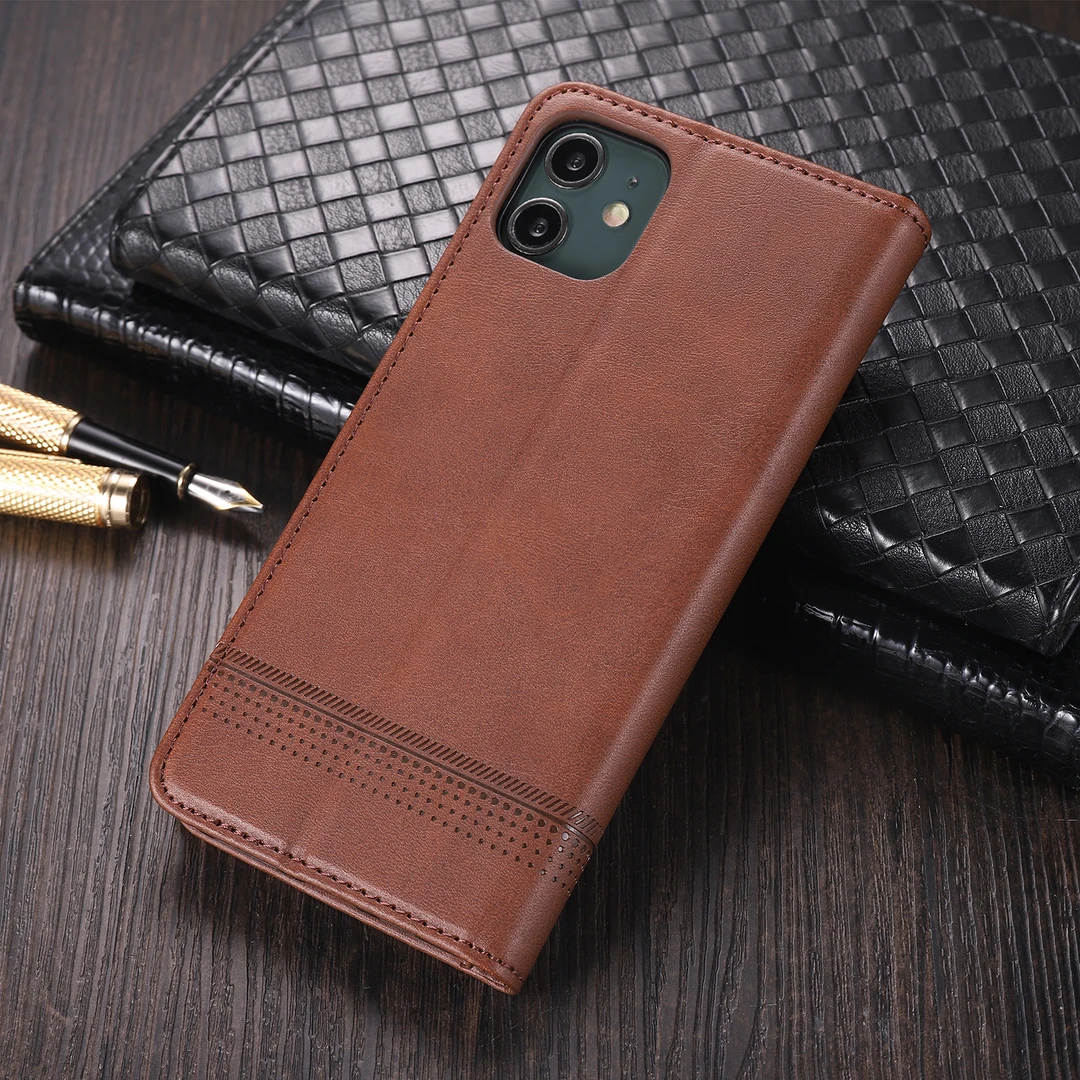 【高档牛纹+磁吸翻盖皮套】适用苹果12Mini手机壳商务全包防摔