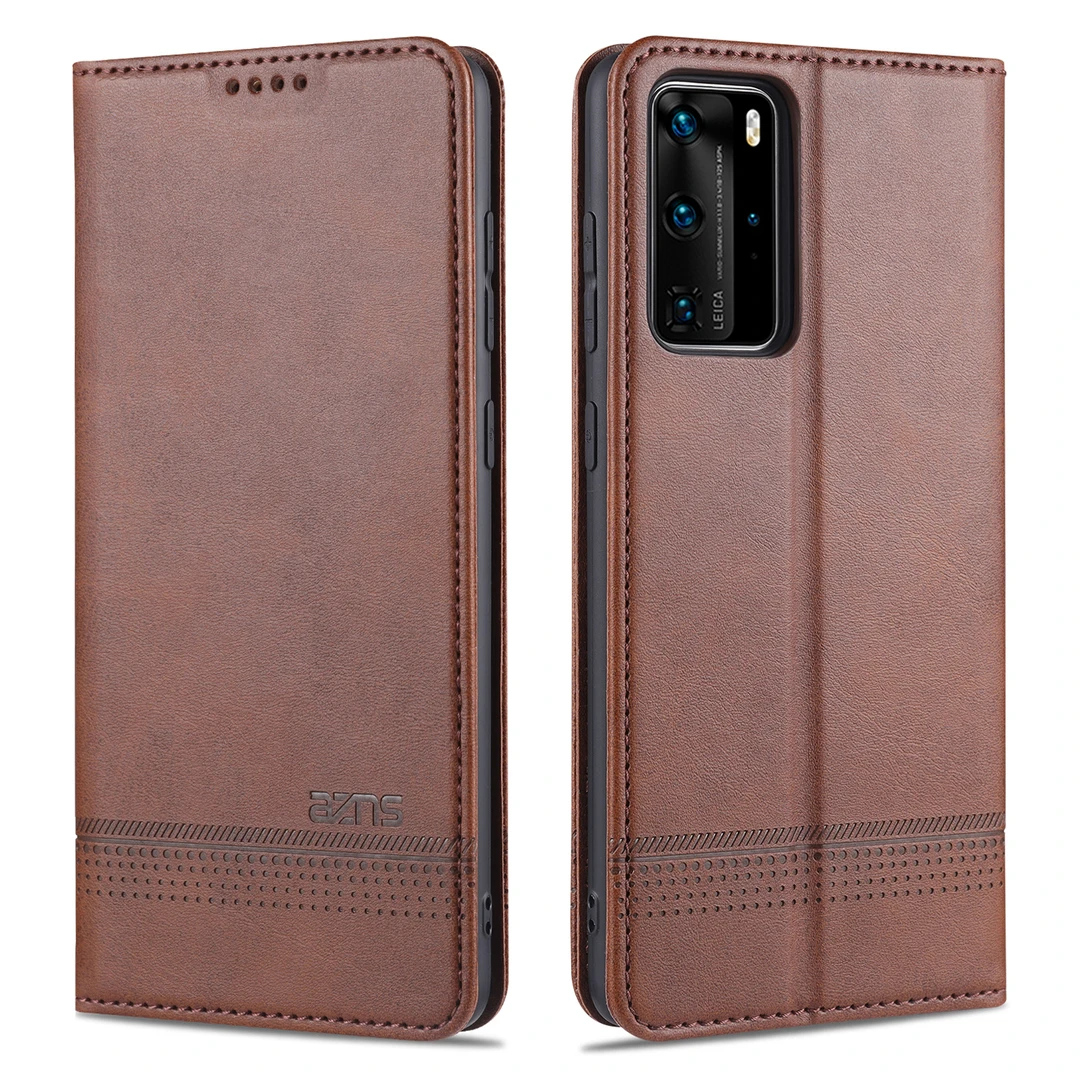 【高档牛纹+磁吸翻盖皮套】适用华为P40手机壳商务全包插卡防摔
