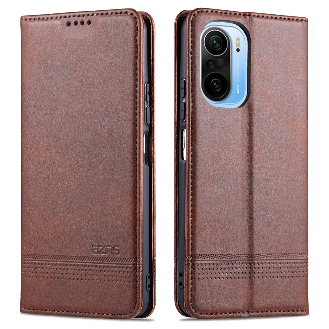 【高档牛纹+磁吸翻盖皮套】适用红米K40/Pro手机壳商务全包防摔