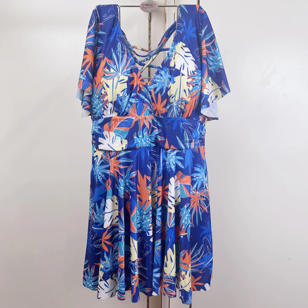 XR2218舒适性感亲肤时尚透气民族风印花长袖连体泳衣碎花大码